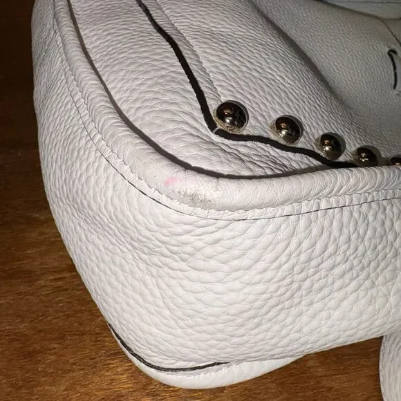 Rebecca Minkoff 2016 White Pebbled Leather Feed Bag Crossbody with Silver Studs - Picture 10 of 15